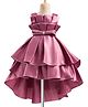 Enfance Woven Sleeveless Box Pattern Bow Applique Layered Party Dress - Pink