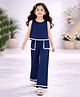 Tiara Cotton Elastane Sleeveless Lace Embellished Top & Palazzo Set - Navy Blue