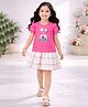 Tiara Cotton Jersey Knit Half Puffed Sleeves Floral Applique Detailed Top & Skirt Set - Pink