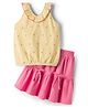 Tiara Cotton Spandex Rib Knit Sleeveless Heart Printed Top & Skirt Set - Yellow