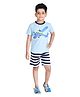 Clothe Funn Cotton Knit Half Sleeves Airplane Printed Tee & Shorts Set - Sky Blue