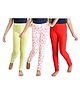 Clothe Funn Cotton Knit Pack Of 3 Solid & Stars Printed Leggings - Red Lime Green & Off White