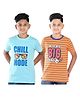 Clothe Funn Cotton Knit Pack Of 2 Half Sleeves Chill Mode & Striped I M The Next Big Thing Text Printed Tees - Sky Blue Orange & Royal Blue