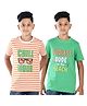 Clothe Funn Cotton Knit Pack Of 2 Half Sleeves Striped Chill Dude & Coolest Dude On The Beach Text Printed Tees - Green White & Orange
