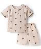 Mom's pet Cotton Knit Half Sleeves Palm Trees Embroidered Tee & Shorts Set - Brown