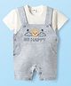 Mom's pet Cotton Knit Be Happy Text Embroidered Dungaree With Half Sleeves Tee - Blue