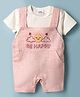 Mom's pet Cotton Knit Sun & Clouds Embroidered Dungaree & Half Sleeves Tee Set - Peach