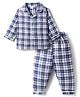 Mom's pet Cotton Knit Full Sleeves Checked Coordinating Shirt & Pant Night Suit - Dark Blue