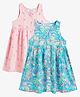 Campana Rayon Woven Pack Of 2 Sleeveless Floral & Bows Printed Dresses - Turquoise & Light Pink