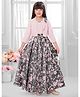 TINY BABY Satin Woven Floral Printed Gown With Three Fourth Sleeves Jacket Set - Pink