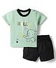 Mom's pet Cotton Knit Half Sleeves Elephant Printed Tee & Shorts Set - Green