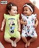 Babyhug Disney Interlock Knit  Sleeveless Rompers with Minnie Mouse Graphics & Frill Detailing Pack of 2 - Green & White