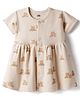 Pink Rabbit Interlock Knit Half Sleeves Frock With Teddy Bear Print - Beige