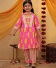 Jilmil Cotton Knit Three Fourth Sleeveless Paisley Printed Kurti & Pant With Dupatta Set - Pink