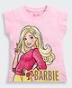Barbie by Tiny Girl Cotton Woven Mattel Featuring Half Sleeves Barbie Printed Top - Pink