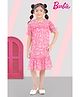 Barbie by Tiny Girl Woven Mattel Featuring Half Puffed Sleeves Barbie Text Printed Dress - Pink