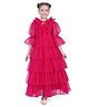 Barbie by Tiny Girl Woven Mattel Featuring Three Fourth Sleeves Barbie Printed Glitter Detailed Gown - Hot Pink