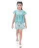 Barbie by Tiny Girl Woven Mattel Featuring Half Frill Sleeves Barbie Text Printed Top & Shorts Set - Turquoise