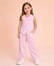 StyloBug Cotton Woven Sleeveless Solid Top & Pant Set -Pink