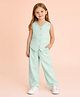 StyloBug Cotton Woven Sleeveless Solid Top & Pant Set -Green