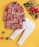 Jeet Ethnics Cotton Blend Woven Full Sleeves Floral Patchwork Printed Kurta Pyjama Set - Maroon