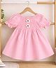 POP STREET KIDS Cotton Blend Woven Half Puffed Sleeves Flower Applique Detailed Dress - Pink