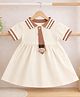POP STREET KIDS Cotton Blend Woven Half Sleeves Teddy Applique & Tie Detailed Dress - Beige
