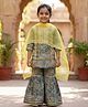 Enfance Cotton Woven Three Fourth Sleeves Kaftan Style Kurti Gharara Set with Dupatta & Floral Print - Green