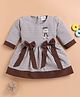 LACKii DOLL Cotton Blend Knit  Full Sleeves Geometric Printed Bow Applique Detailed Dress - Brown