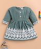 LACKii DOLL Cotton Blend Knit Full Sleeves Geometric Embroidered Dress - Green