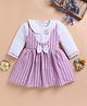 LACKii DOLL Cotton Blend Knit Full Sleeves Bow Applique Detailed Striped Dress - Pink