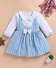 LACKii DOLL Cotton Blend Knit Full Sleeves Bow Applique Detailed Striped Dress - Blue