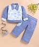 LACKii DOLL Cotton Blend Knit Full Sleeves Floral Printed Top & Trouser Set - Blue