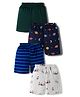 Kidi Wav Pack Of 4 Solid Striped & Space Theme Printed Shorts - Multi Colour