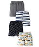 Kidi Wav Pack Of 4 Solid Striped & Vehicles Printed Shorts - Multi Colour