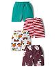 Kidi Wav Pack Of 4 Solid Striped & Construction Vehicles Printed Shorts - Multi Colour