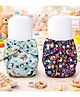 Aerex Premium Reusable Baby Cloth Diaper Printed 2 Cloth Diapers With 2 White Insert Pad Leak Proof & Washable For 0 to 3 Years | Adjustable Pocket Cloth Diaper Nappies (Multicolor)