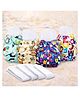 AEREX Premium Reusable Baby Printed 4 Cloth Diapers With 4 White Insert Pad | Leak Proof Washable Diapers For 0 to 3 Years | Adjustable Pocket Cloth Diaper Nappies (Multicolor)