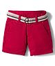 US Polo Assn 100% Cotton Woven Above Knee Length Solid Shorts With Belt - Red