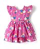 Twetoons Cotton Knit Half Sleeves Floral Printed Layered Frock with Applique - Pink