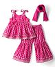Babyhug Cambric Woven Sleeveless Kurti Gharara Set with Dupatta & Floral Print - Fuchsia