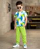 OLLINGTON ST. Cotton Knit Printed Half Sleeves T-Shirt & Joggers Set - Multicolour & Lime
