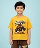 Kiddopanti Cotton Knit Half Sleeves Monster Truck Printed Tee - Yellow