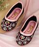 SHOES FOR JUNIORS Floral Thread Work Embroidered & Sequins Embellished Mojaris - Pink