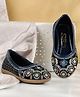 SHOES FOR JUNIORS Floral Thread Work Embroidered & Sequins Embellished Mojaris - Navy