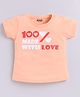Kidcity Cotton Sinker Knit Half Sleeves Made With Love Text Printed Top - Light Peach