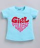 Kidcity Cotton Sinker Knit Half Sleeves Girl Power Text Printed Top - Light Blue