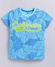 Kidcity Cotton Knit Half Sleeves Leaves & California Text Printed Tee - Aqua Blue