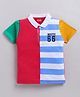 Kidcity Cotton Knit Half Sleeves Colour Blocked Polo Tee - White