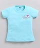 Kidcity Cotton Sinker Knit Half Sleeves Love Text Printed Top - Aqua Blue